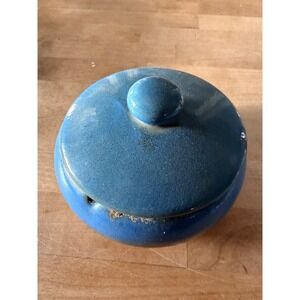 Vintage Lid Ashtray, Unmarked Ceramic Pottery, Teal & Brown Glazed 3.5" Tall